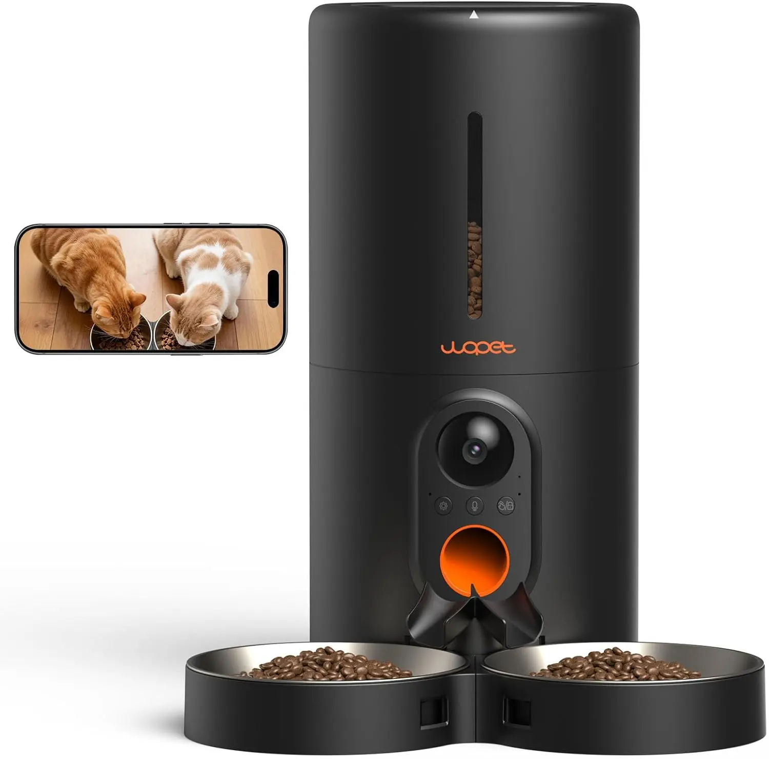 Wopet Smart Pet Feeder is designed for busy pet owners and features a 1080P camera, voice function, night vision, and remote feeding capabilities. It has a large 6-liter capacity, is easy to clean, and is suitable for both cats and dogs.
