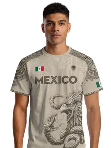 Mexico Aztec Eagle Heritage Soccer Jersey, Fitted Sporty Style for All Seasons, Unique Animal and Ethnic Pattern Design