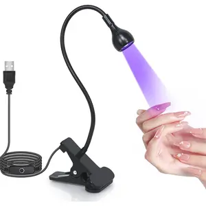 UV Nail Lamp UV Light for Gel Nails Flash Cure LED Gooseneck Flash Cure Lamp Manicure Dryer Black Light with Clamp 365+395nm Wavelength 5V 3W 4 Levels Dimming Black