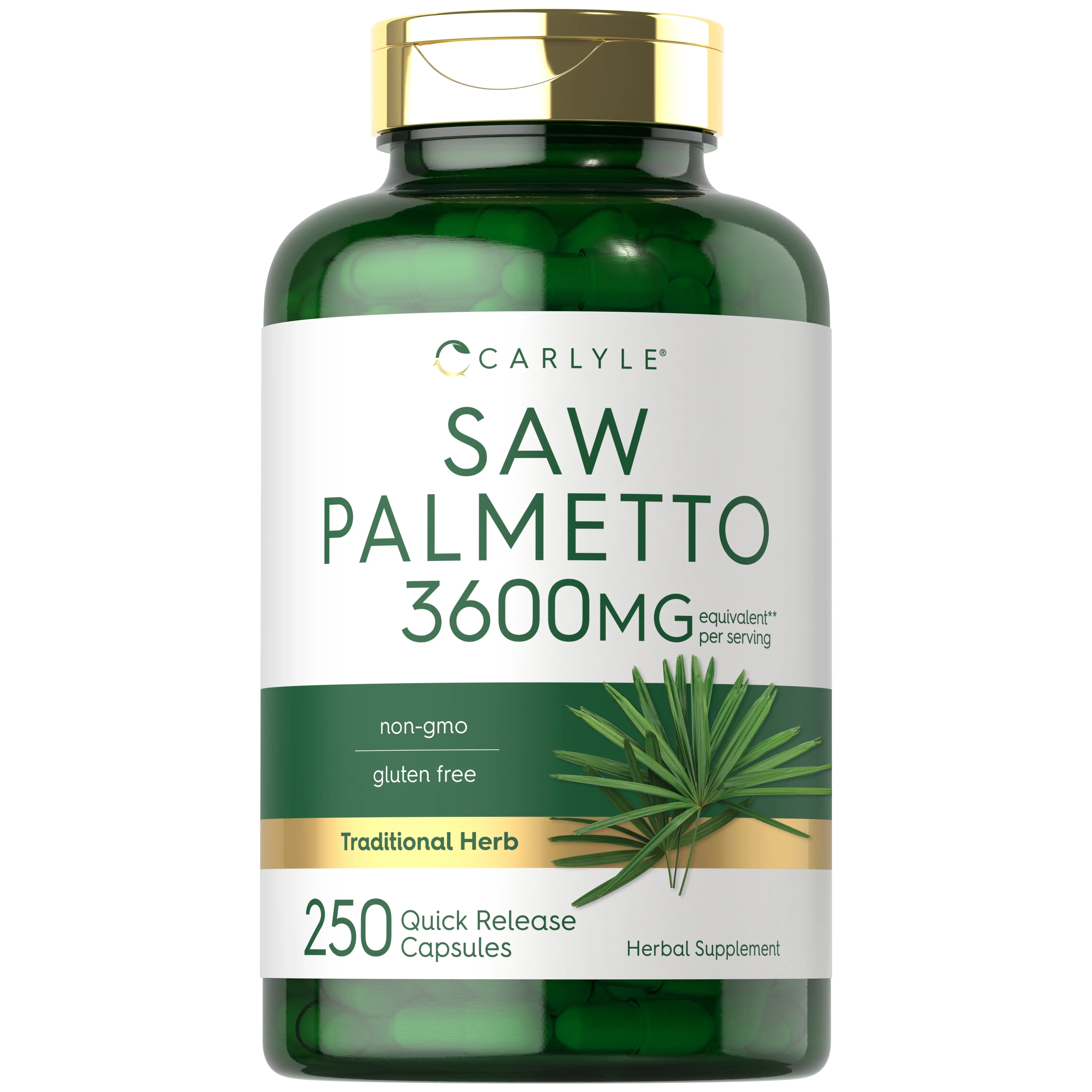 Carlyle Saw Palmetto for Men and Women | 3600 mg | 250 Capsules | Herb Extract Supplement | Serenoa Repens | Non-GMO and Gluten Free