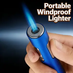 (Butane Not Included)Wind-Resistant Blue Jet Flame Torch Lighters, Push-Button Ignition, Adjustable Flame, Refillable Butane Gas Lighters for Camping, Bbq, Cooking & Outdoor Use