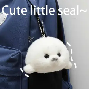 Cute Little Seal Plush Keychain Soft Fluffy Stuffed Animal Pendant Stress Relief Fidget Toy Portable Kawaii Gift for Kid & Adult