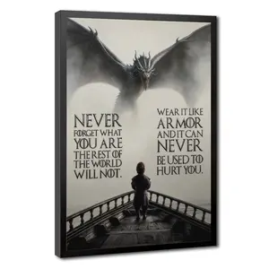 Game of Thrones Tyrion Lannister Quote Canvas Art Print, "Never Forget What You Are"Dragon Wall Decor, Motivational Fantasy Poster for Living Room Bathroom