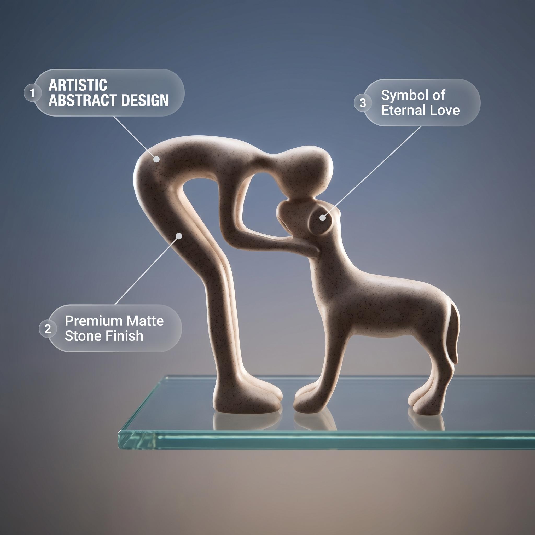 Modern human–dog bond sculpture, heartfelt pet memorial gift, handcrafted wooden-style decor, aesthetic minimalist statue, meaningful office desk display, anniversary decor for dog lovers