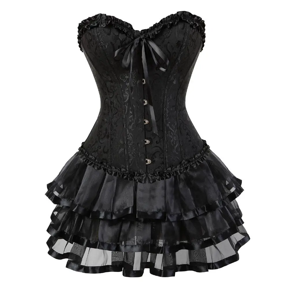 Renaissance Corset Dress for Women Plus Size Sexy Medieval Victorian Bustier Top Body Shaper Halloween Pirate Cosplay Costume with Short Skirt Tutu Vintage Design Golden Blue Fairy Fashion Lace Womenswear Elegant Jacquard Pink