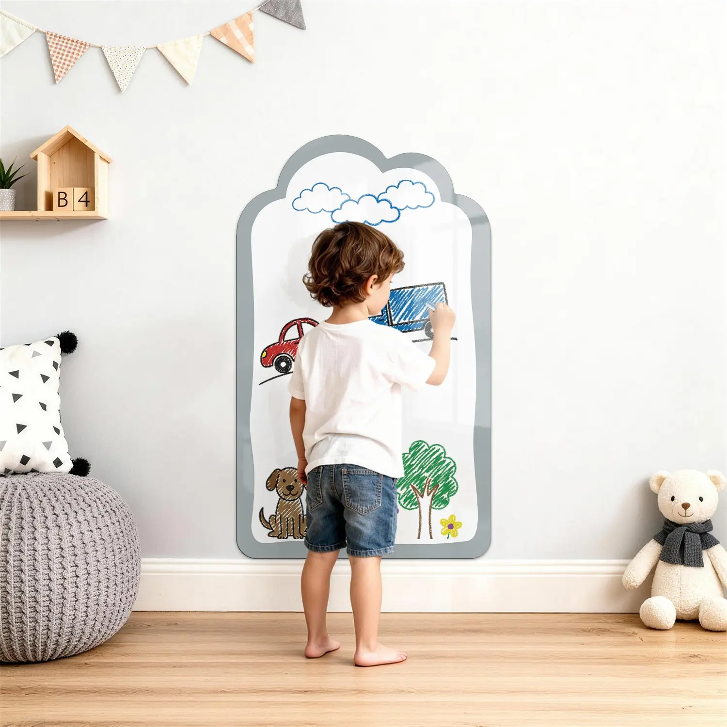 Self-Adhesive Magnetic Board Sticker, Unique Cloud Arch Top Design, Minimalist Style, 40x67cm, Includes 1 Magnetic Box & 2 Crayons