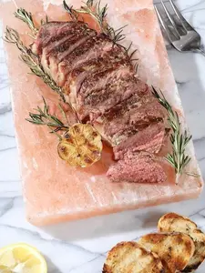 100% Natural Himalayan Salt Cooking Block with Steel Tray 12" x 8" x 1.6" Plate for Grilling, Serving, Unique Gifts for Barbecue Smoker