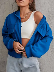 One piece women's short hooded casual loose zipper jacket Outerwear, suitable for autumn and winter, suitable for home, indoor, and outdoor wear