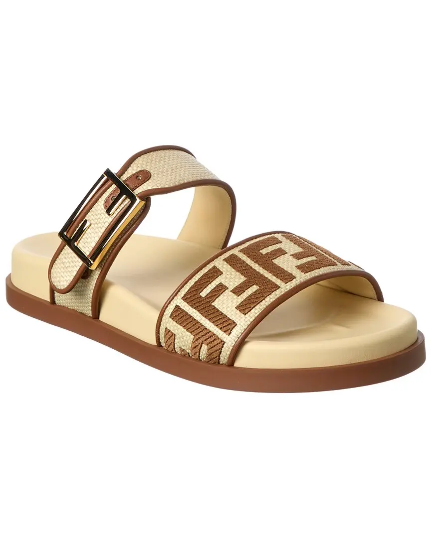 FENDI Feel Leather & Raffia Sandal