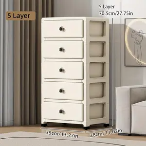 5-Drawer Plastic Storage Cabinet Organizer, Drawer Chest Dresser, Durable Polypropylene, Sliding Drawers, Minimalist Home Organization