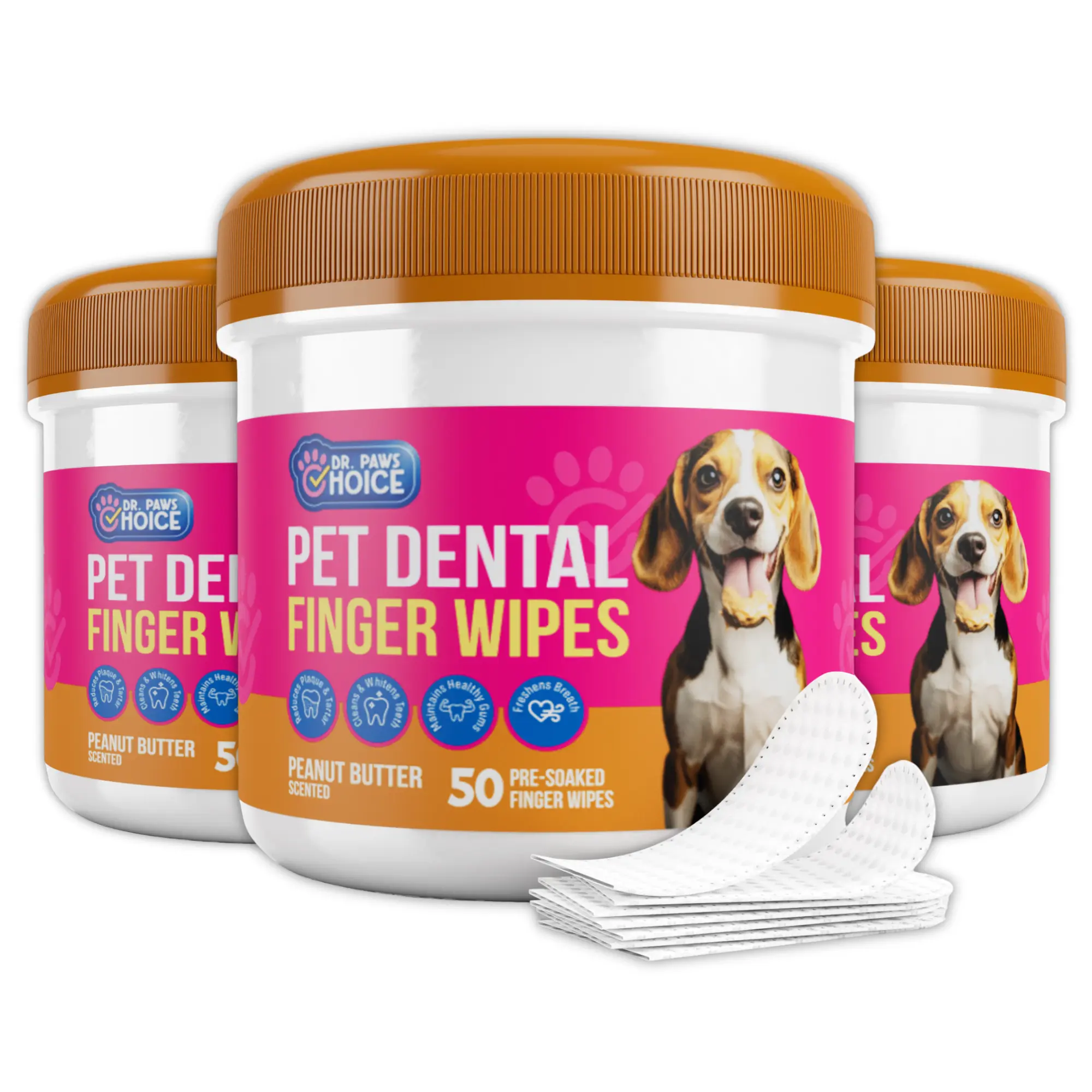 3 Pack - Dental Wipes (Peanut Butter Scented)