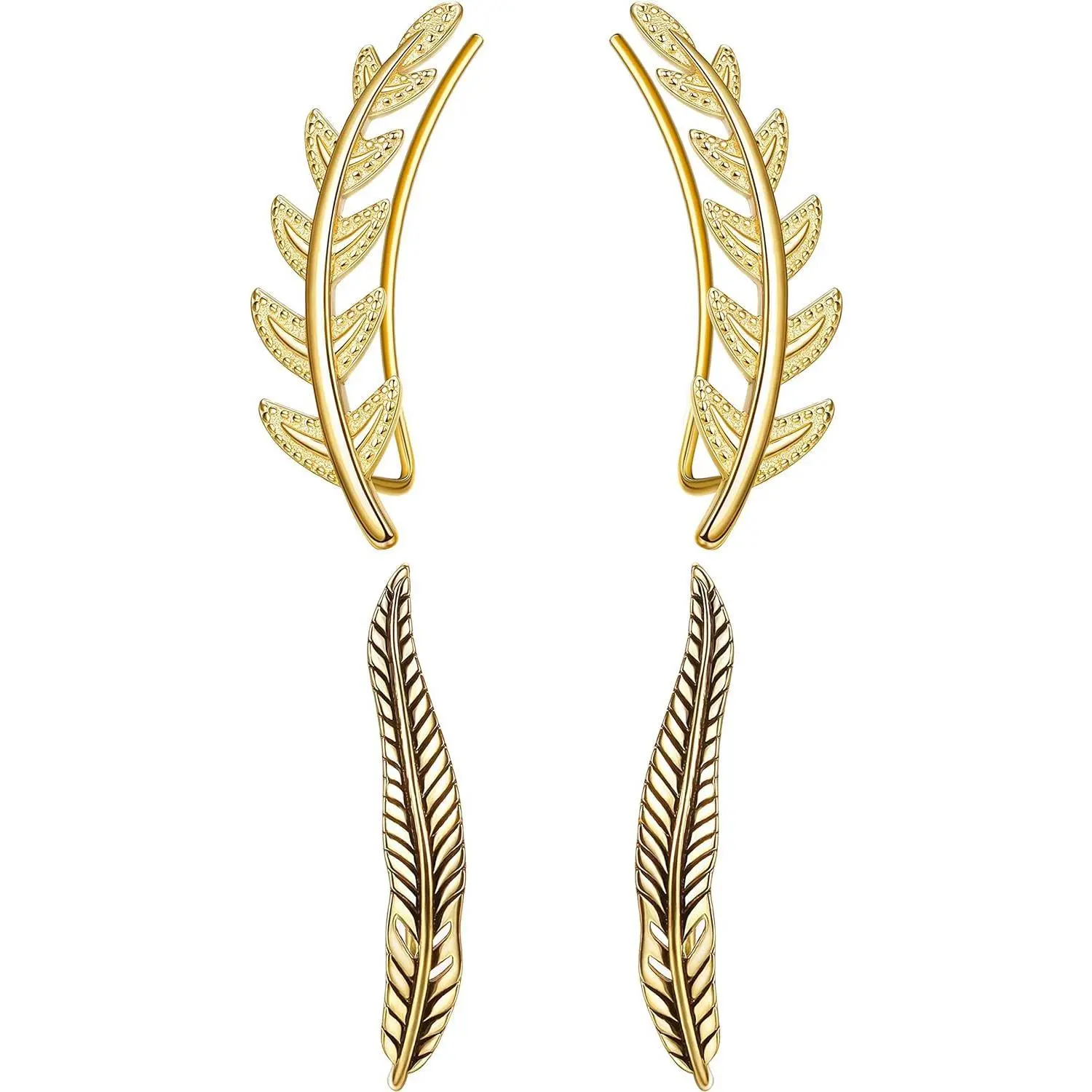 MILACOLATO 2 Pairs Leaf Ear Crawler Cuff Earrings 925 Sterling Silver for Women Ear Climber Studs Earrings Olive Leaf Hypoallergenic Jacket Earrings Tone