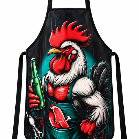 1pc Funny Fashionable Strong Muscle Rooster Cute Cartoon Cat Dog Men'S And Women'S Apron, Sleeveless Kitchen Cooking Apron, Kitchen Home Work Clothes, Kitchen Supplies Black Household Items