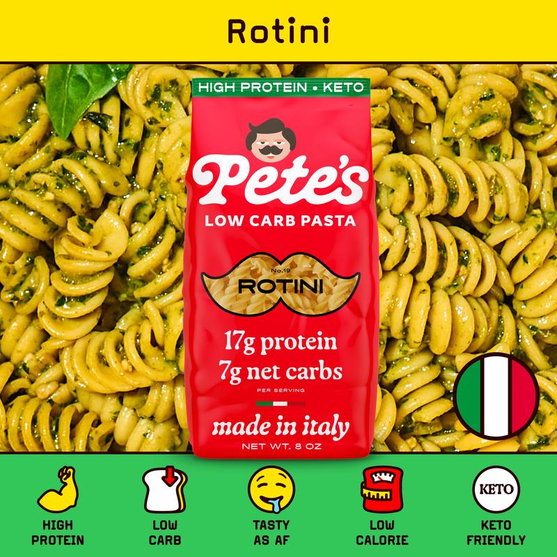 Pete's High Protein, Low Carb Pasta - Rotini, Healthy, Keto, Made in Italy