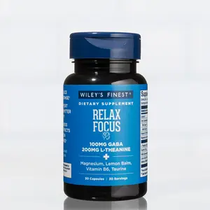 Wiley’s Finest Relax Focus - Daily Supplement for Stress Support - Contains L-Theanine, GABA, Vitamin B6 & Magnesium - 30 Capsules (30 Servings)