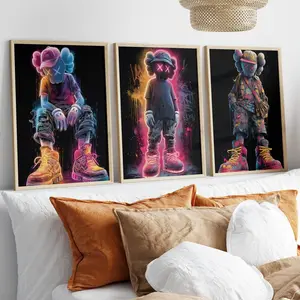 KAWSS Inspired Neon Graffiti Wall Art Set, Urban Streetwear  Poster