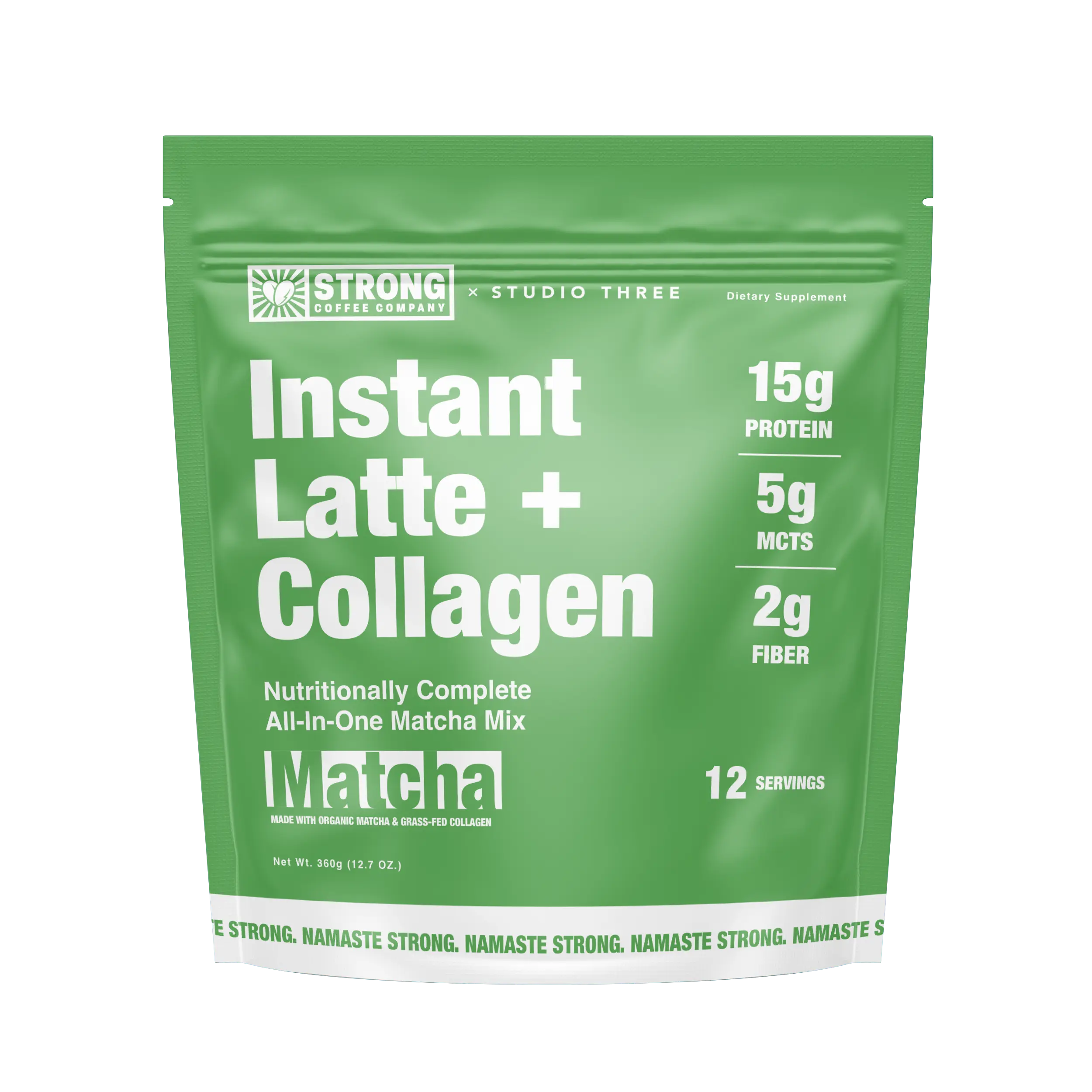 STRONG Coffee  Matcha Latte + Collagen Coffee – Instant Functional Latte with Organic Japanese Matcha, 15g Protein, 5g MCTs, Adaptogenic Blend – Brain-Boosting Healthy Morning Drink, Gluten-Free On-the-Go Coffee Mix