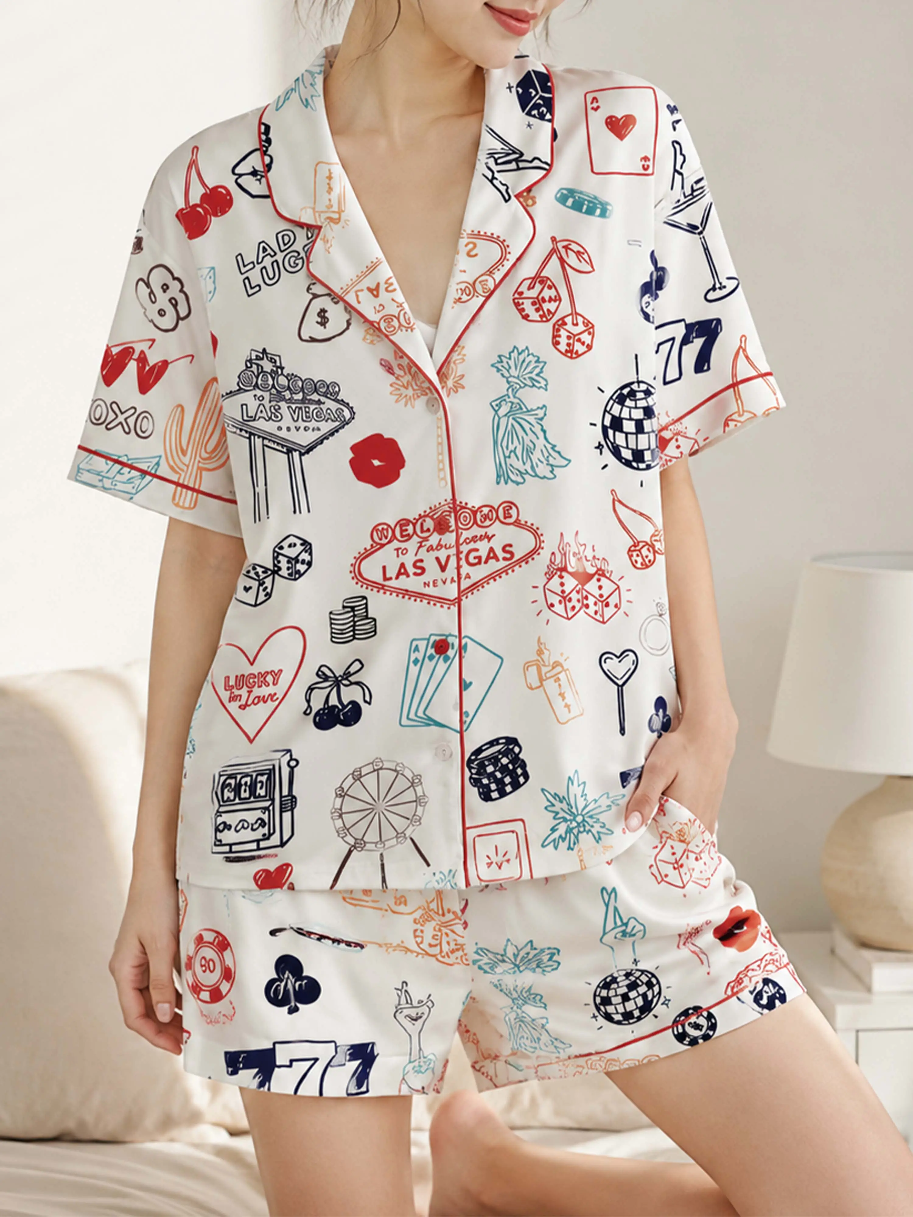 RodyThread Women's Silky Satin Short-Sleeve Bridal Pajama Set - Adjustable, Lightweight Loungewear for Bride Squad Bachelorette Gift, Las Vegas Wedding Casino Party Use, Customized, Everyday, Shortsleeve, Elastic, Elegant, Birthday, Pocket