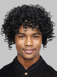 6 Inch Curly Hair Wig for Men, Natural Fluffy Hair Topper, Invisible Clip in Bangs, Synthetic Hair Piece Toppers for Men, Synthetic Curly Wigs