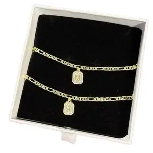 (Paved) Figaro Initial Bracelet - Pick your Initial and Length - Couple Matching Jewelry