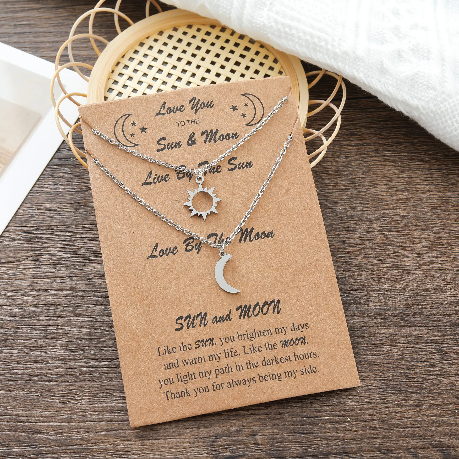 Sun and Moon  couple necklace, personalized and creative simple stainless steel Sun and Moon collarbone necklace