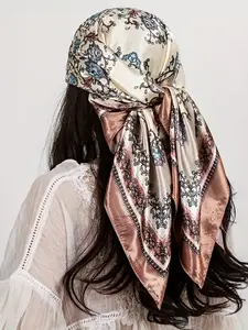 Elegant Large Floral & Scarf, Soft Handkerchief for Daily Wear, Travel, Fashion, 90x90cm Square, Versatile Shawl, Neck Wrap, Hair Accessory