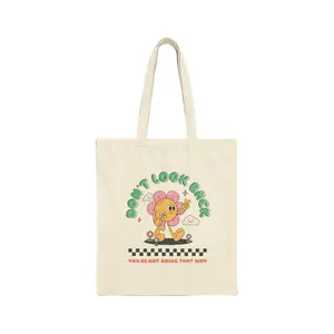 Don't Look Back Canvas Tote Bag, Cute Retro Happy Flower Tote for Best Friend, Inspirational Farmers Market Grocery Bag, natural tote, shopping bag, trendy tote