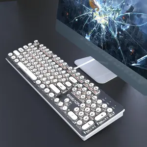 EWEADN TK100 Punk Typewriter Mechanical Gaming Keyboard, Mechanical Keyboards, All-metal Panel 104Keys Wired Retro Punk Keyboard, with White Backlit USB Wired Keyboard