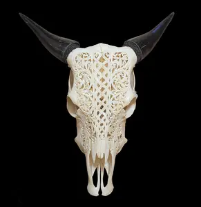 Lattice Carved Cow Skull