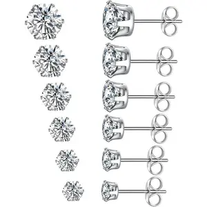 6 Pairs Stainless Steel Stud Earrings Set,Stainless Steel Cubic Zirconia Earring Stud earrings Set(6 Pairs)