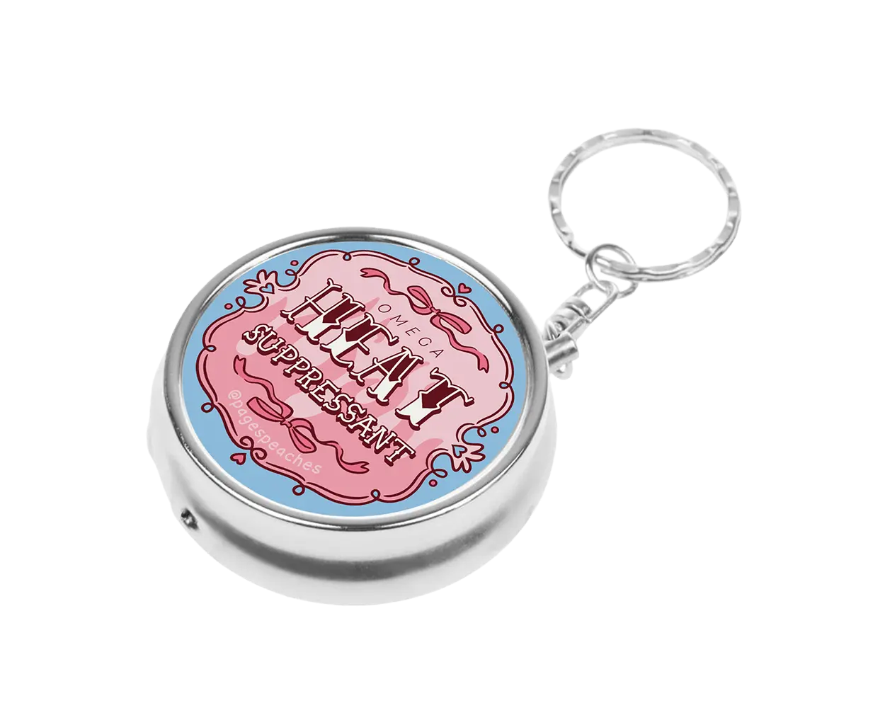 Page's Peaches Omega Heat Suppressant Pill Case Keychain with 3 Way Divider for Travel pill organizer