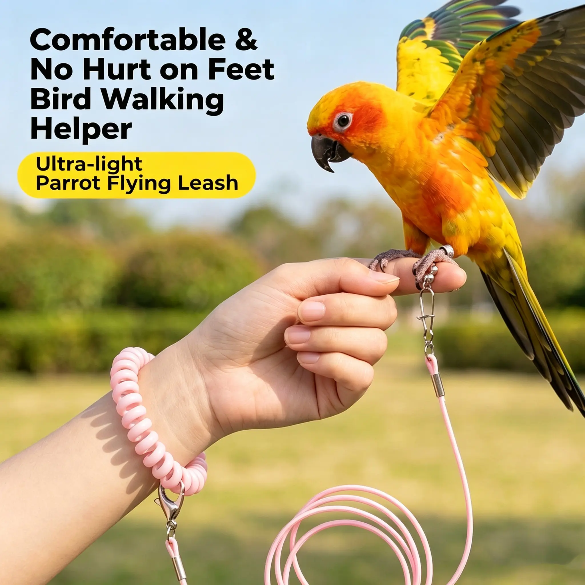 Parrot Outdoor Leash Ultra-Light Adjustable Parrot Flying Leash Chew Proof Anti-Bite Foot Leash for Small Birds Budgies Cockatiels Sun Conures Lovebirds Outdoor Flying Training Gear