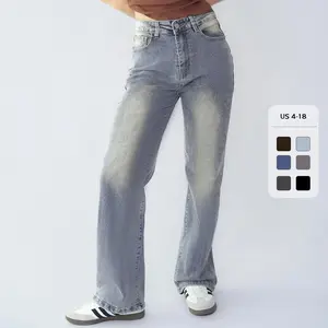 Women's Trendy Denim High Waist Multi-Pocket Wide Leg Jeans, Versatile Denim Trousers for Women, Street Stretch Womenswear, Baggy Jeans Outfits