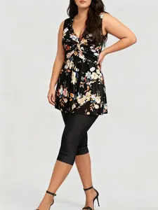 Women's New 2026 Two-Piece Set Fashion Slim Fit Printed Vest Top Shorts, Ditsy Floral Pattern, All Seasons Wear, Casual Style