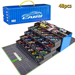 48-Piece Realistic Race Car Set, Collector's Edition Gift Box (12.1*4*4.7 inch), 4-Layer Interactive Toy Car Set with Map & Parking Lot, Perfect Holiday Present, Unisex