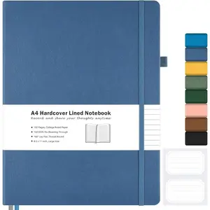College Ruled Notebook, A4 Hardcover Leather Notebook for Work, Lined Notebook Journal for Women, Men, 192 Thick Paper, 8.5" x 11", Large Notebook with Pockets, Professional Business Notebook, Blue
