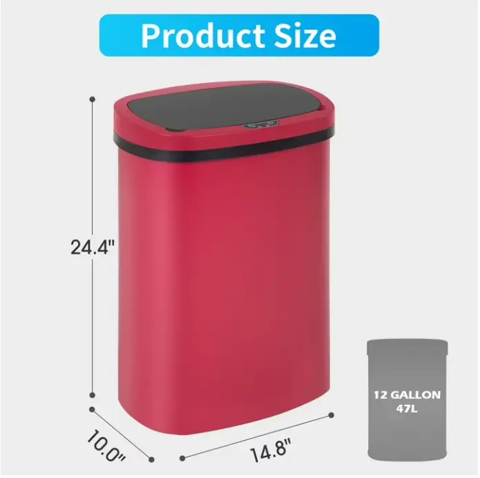 YRLLENSDAN Kitchen Trash Can 13 Gallon Size, Touchless Trash Can 13 Gallon, Motion Sensor Trash Can with Lid, Automatic Garbage Can 13 Gallon, Plastic Tall Trash Bin, Red