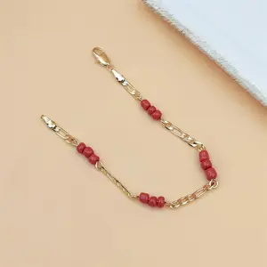Elegant 18K Golden Plated Copper Bracelet with Red Beads - Stylish Chinese Style, Ideal Valentine'S Day Gift for Friends