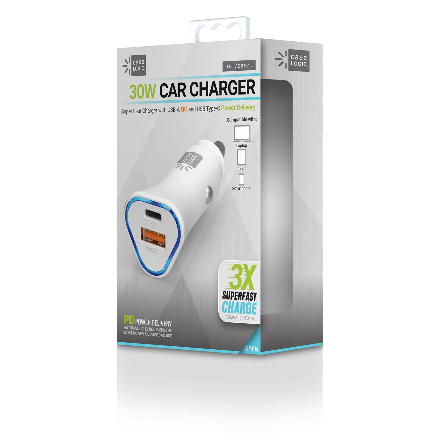PD Car Charger 30 W Two 3 A Ports White CLPDV3101WT
