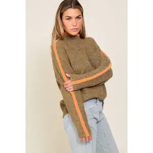 Lumiere Marled Brown Raglan Sleeve Funnel Neck Sweater