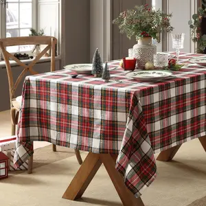Red Dasher Plaid  Tablecloth, 60 x 84 Inch Rectangle, Classic Holiday Tartan ,  Blend Christmas Table Cover for Festive Dining and Seasonal Decor