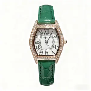 2025 Luxury Tonneau-Shaped Women’s Watch – Diamond-Set Roman Numeral Dial, Genuine Leather, Waterproof | Elegant Timepiece, Perfect Gift for Her & Daily Outfit
