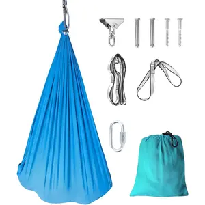 Sensory Swing for Kids and Adults Indoor Outdoor Calming Hug Effect Swing, Double Layer Soft Fabric Heavy Duty Hardware Secure Comfortable Sensory Therapy Swing for Home Playroom Bedroom, Blue/Beige/Blue