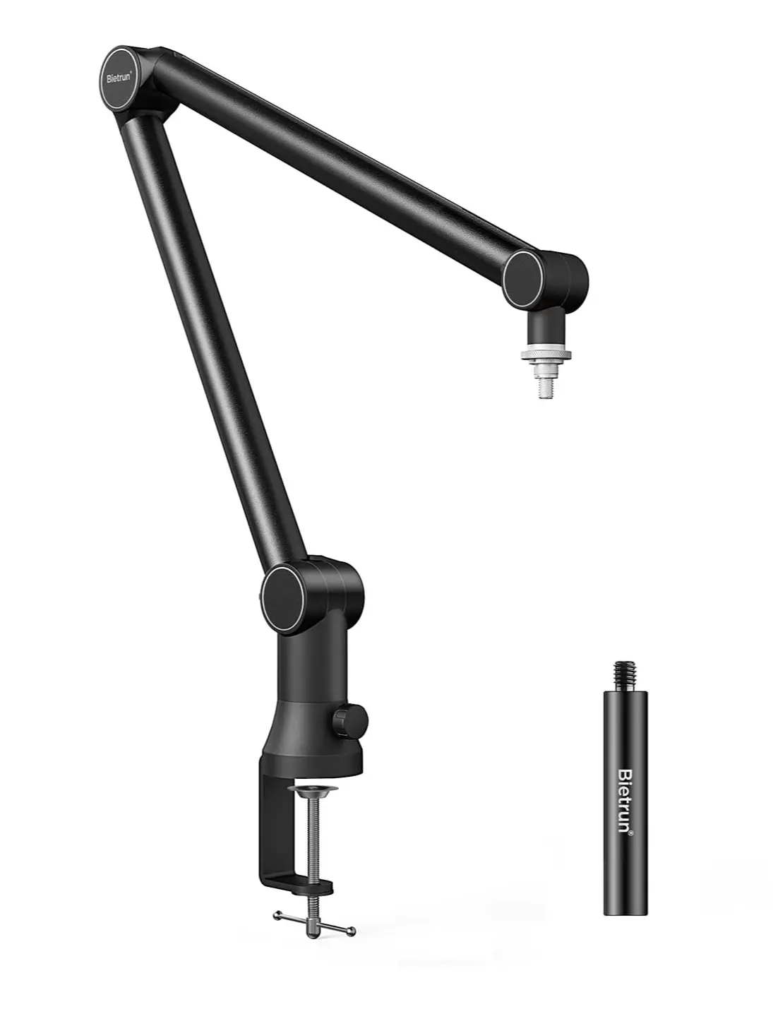 BIETRUN Adjustable Mic Arm - Longer Length Mic Stand with Cable Management, Extension Tube, 3/8-inch to 5/8-inch Adapter for Streamer, Youtuber Podcast Setup, Game Room Live Recording, Gaming