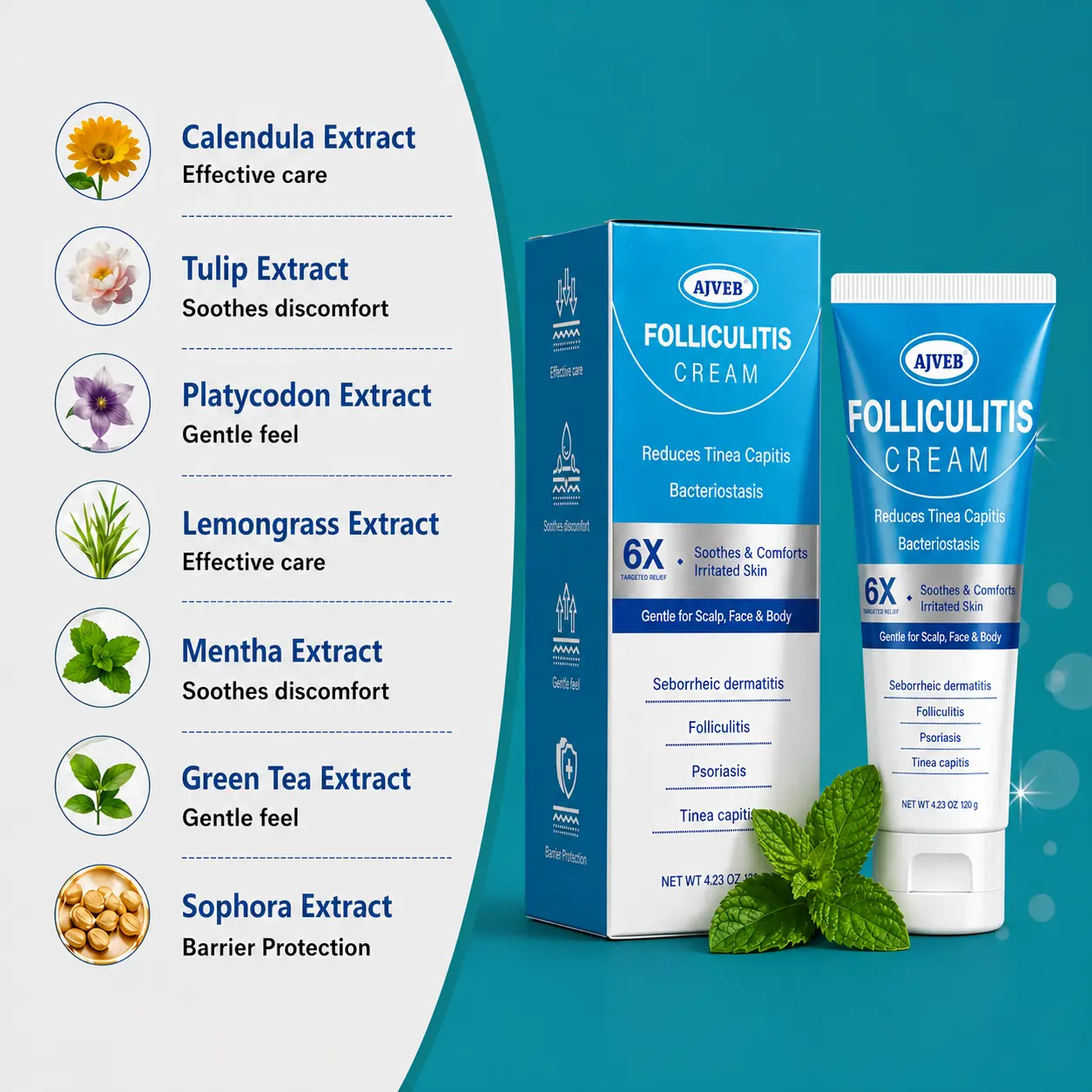 AJVFB Folliculitis Relief Cream 120g – Botanical Folliculitis Cream for Scalp, Face & Body – Helps Soothe Irritated Skin, Moisturize Dry Skin, Supports Hair Follicle Care, For Keratosis Pilaris, Rough & Bumpy Skin