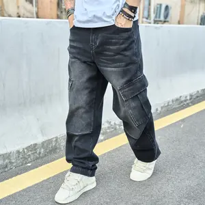 Men Stylish Multiple pockets Cargo Jeans Trousers  Male Streetwear Solid color Loose Carpenter Straight Denim Pants Fathersdaygift Casual Menswear Classic Tops Outfit Plain baggy pants  baggy jeans men Beige baggy jeans men baggy pants black jeans outfit