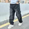 Men Stylish Multiple pockets Cargo Jeans Trousers  Male Streetwear Solid color Loose Carpenter Straight Denim Pants Fathersdaygift Casual Menswear Classic Tops Outfit Plain baggy pants  baggy jeans men Beige baggy jeans men baggy pants black jeans outfit