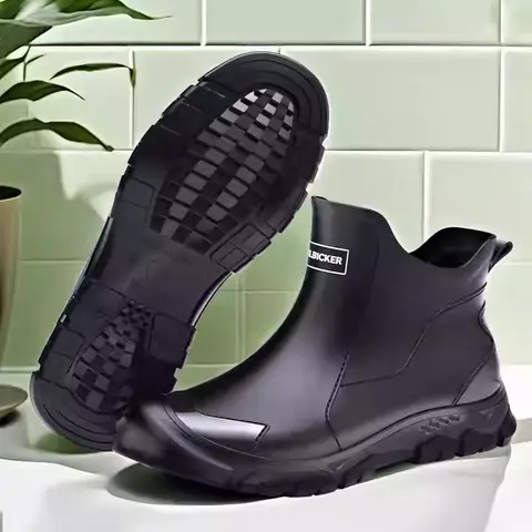Men's Waterproof Non-Slip Boat Shoes - Rubber Sole Casual Slip-On Water Resistant Footwear, Couple's Style Unisex All Seasons Casual Shoes for Work Fishing Rain (1 Pair)