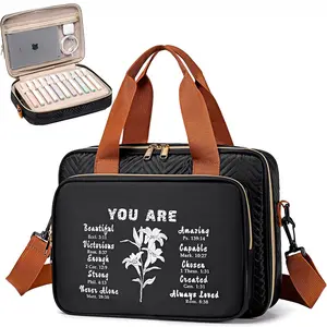 Bible Cover Case for Women Men Study Supplies Bag Christian Catholic Spiritual Gifts Accessories with Shoulder Strap and Detachable Pen Highlighters Slots