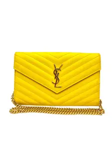Pre-owned Yves Saint Laurent MATELASSE LEATHER Crossbody Bags YSL CASSANDRA WALLET ON A CHAIN YELLOW